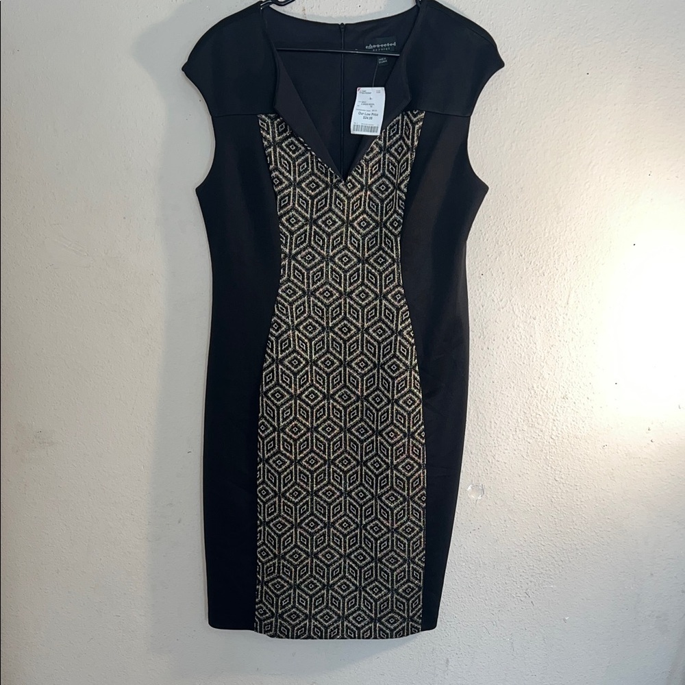 White House Black Market Geometric Black and Gold Mini Dress - Picture 1 of 9